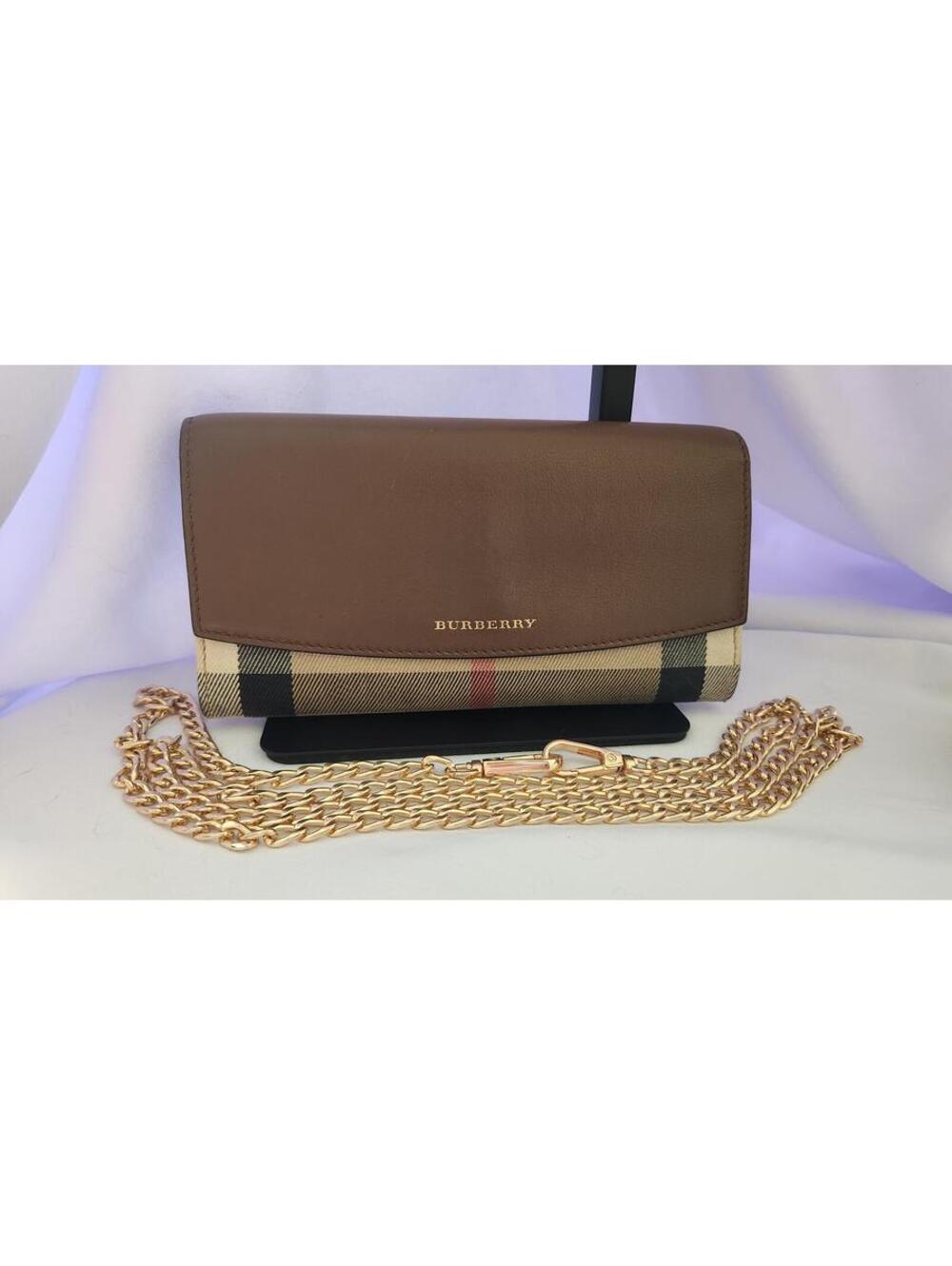 Burberry Vintage Nova Check Wallet Crossbody Bag Brown Leather & Gold Chain